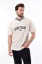 Ecru V-Neck Printed Short Sleeve Overfit T-Shirt 7039 - 5