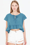 Women's Oil Bat Sleeve Collar Tie-Up Skirt Ruffled Oversize Crop Blouse Arm-24Y001088 - 3