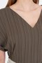 Women's Dark Khaki V-Neck Oversize Blouse with Side Slits and Long Double Sleeve Detail on the Back Arm-24Y001074 - 4