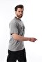 Painted Gray V-Neck Printed Short Sleeve Overfit T-Shirt 7039 - 2