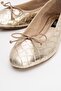 Gold Genuine Leather Flat Ballerinas with Bow Detail - 3