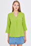 Women's Pistachio Green V-Neck Quarter Sleeve Blouse Arm-25Y001024 - 2