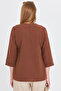 Women's Light Brown V-Neck Quarter Sleeve Blouse Arm-25Y001024 - 5