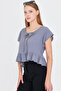 Women's Gray Bat Sleeve Collar Tie Skirt Ruffled Oversize Crop Blouse Arm-24Y001088 - 4