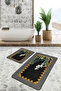 Geometric Floral 2-Piece Bathroom & Kitchen Doormat Set with Framed Motifs on Black Floor - 2