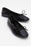 Black Genuine Leather Flat Women's Ballerinas with Bow Detail