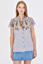 Women's Gray Judge Collar Short Sleeve Shirt Arm-25Y001040 - 4