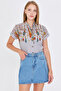 Women's Gray Judge Collar Short Sleeve Shirt Arm-25Y001040 - 3
