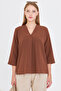 Women's Light Brown V-Neck Quarter Sleeve Blouse Arm-25Y001024 - 3