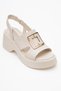 Lucia Ecru Buckle Genuine Leather Women's Wedge Heeled Sandals - 3