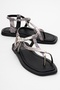 Jamie Black and White Patterned Genuine Leather Women's Flip Flop Sandals