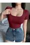 3-Piece Set Camisole Fabric Ribbed Chest Low-Cut Short-Sleeved Blouse, T-Shirt - 4