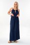 Muslin Summer Dress Knitted Detail 100% Cotton Natural Fabric Navy Blue - 3