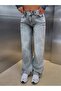 Normal Waist Light Gray Straight Long under Pocket Laser Women's Pants - 5