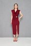 Women's Burgundy Crepe Fabric Slit and Accessories Design Degaje Collar Draped Midi Dress 77130 - 4