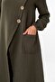Muslin Fabric Button Detail Front Slit 100% Cotton Hijab Tunic Khaki - 7