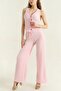 Women's Powder Seersucker Buttoned Vest and Wide Leg Pants Set – Modern, Stylish and Comfortable 4707 - 4