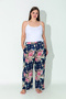 Women's Plus Size Navy Blue Colored Floral Pattern Loose Bottom Home Wear