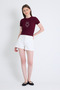 Burgundy Teddy Bear Embroidered Slim Fit Crop T-Shirt 2217 - 3