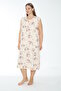 Women's Plus Size Patterned 100% Cotton Sleeveless Nightgown / Cream - Pink - - B 531 - 4