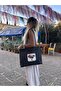 Ladybug Etamine Detailed Dark Gray Shoulder Bag with Front Pocket Detailed Dark Gray Shoulder Bag - 4