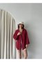 Burgundy 100% Cotton Linen Kimono Blouse with Lace Detail - 3