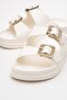 Women's Strappy Buckle Slippers Sandals Ecru - 3