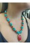 Women's Natural Stone Red Coral Stone Summer Necklace - 3