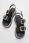 Women's Gold Buckle Sandals Black - 5
