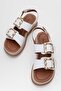 Women's Gold Buckle Sandals White - 5