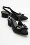 Stoned Bow Tie Open Women's Heeled Shoes Black Ri̇ngo