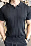 Men's Black Striped Short Sleeve Knitwear T-Shirt - 2