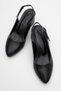 Studded Open Women's Heeled Shoes Black Skin - 5