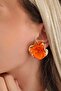 Textured Crown Leaf Flower Tulle Model Small Size Orange Earrings - 3