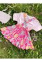 Floral Patterned Girl's Dress Combed Cotton Short Sleeve T-Shirt 2-6 Years Old 2-Piece Girl's and Baby's Dress - 2