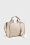 Women's Canvas Cream Checkered Handle Detailed Crossbody Bag