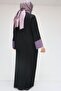 56008 Large Size Sleeve Garnished Etamin Abaya Ferace - Black-Lilac - 5