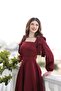 Women's Bordo Square Collar Bow Detail Pera Evening Dress - 3