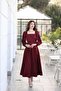 Women's Bordo Square Collar Bow Detail Pera Evening Dress - 4