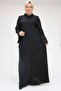 56009 Large Size Sleeve Garnished Etamin Abaya Ferace - Black