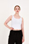 Women's Ribbed Look Thick Strap Basic White Undershirt - 4