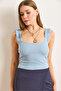 Women's Light Blue Strap Ruffle Lycra Camisole Blouse Blz-19000920 - 6