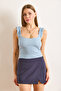 Women's Light Blue Strap Ruffle Lycra Camisole Blouse Blz-19000920 - 3