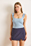 Women's Light Blue Strap Ruffle Lycra Camisole Blouse Blz-19000920 - 4