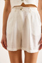 Women's White Pocket Zippered Pleated Shorts Shrt-19000065 - 6