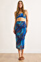 Women's Blue Lined Digital Midi Tulle Skirt Etk-19000336