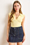 Women's Yellow 5 Button Polo Neck Stretchy Cotton Blouse Blz-19003045 - 4