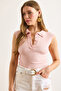 Women's Pink 5 Button Polo Neck Stretchy Cotton Blouse Blz-19003045 - 3