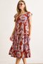 Women's Brown Shoulder Guipure Detailed Elastic Waist Midi Dress Elb-19002469 - 4