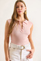 Women's Pink 5 Button Polo Neck Stretchy Cotton Blouse Blz-19003045